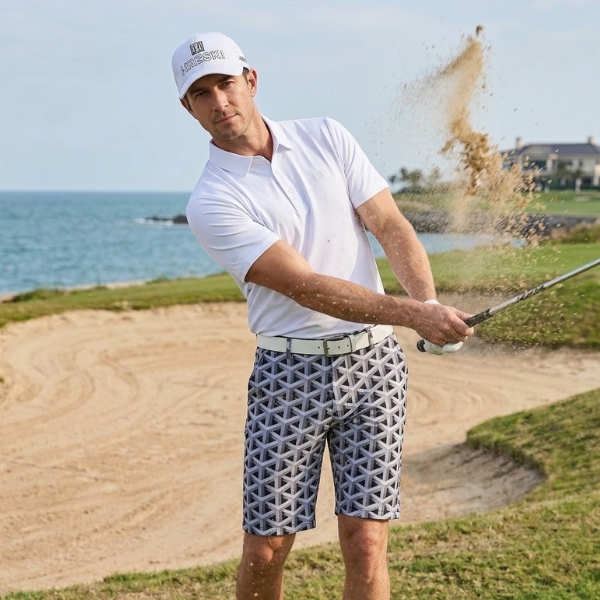 Alternative view of Gray Color Metallic Bars Golf Shorts - Hreski 104