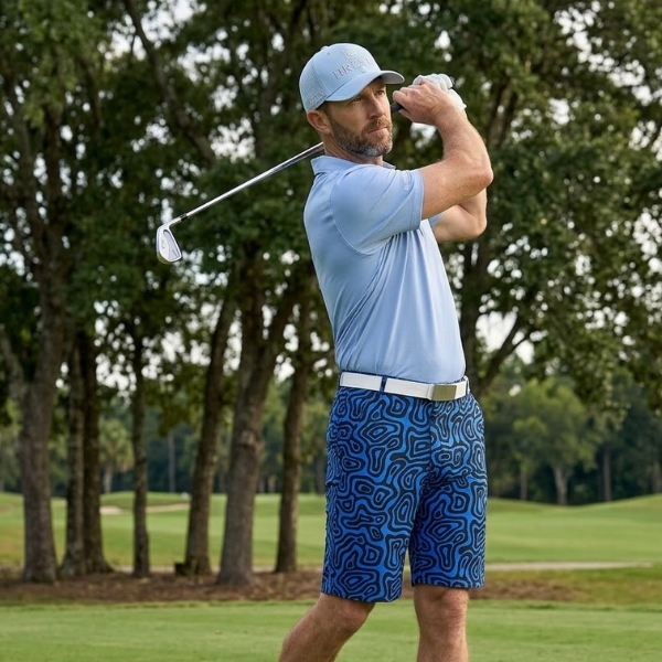 Alternative view of Blue with black lines Golf Shorts - Hreski 105