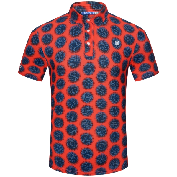 Blue Dots on Red Polka Golf Shirt - Hreski 158