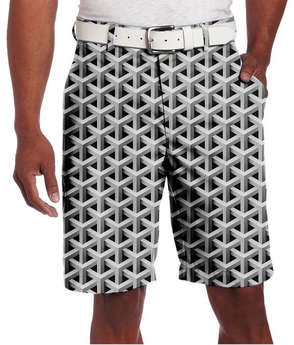 Gray Color Metallic Bars Golf Shorts - Hreski 104