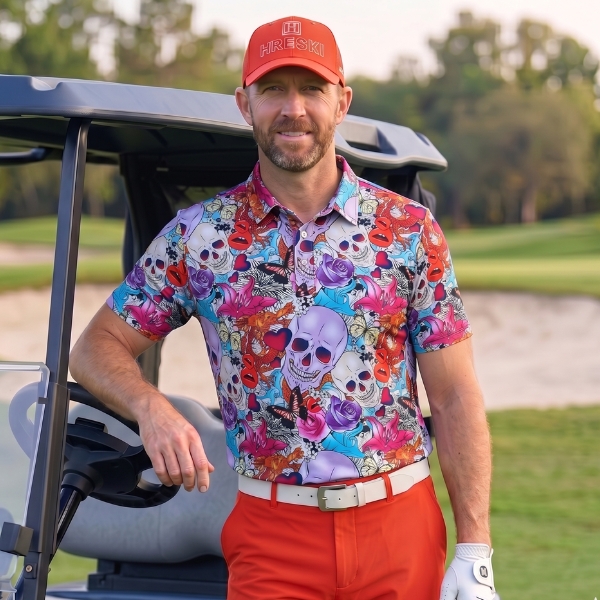Alternative view of Skulls and Roses Golf Shirt - Hreski 108
