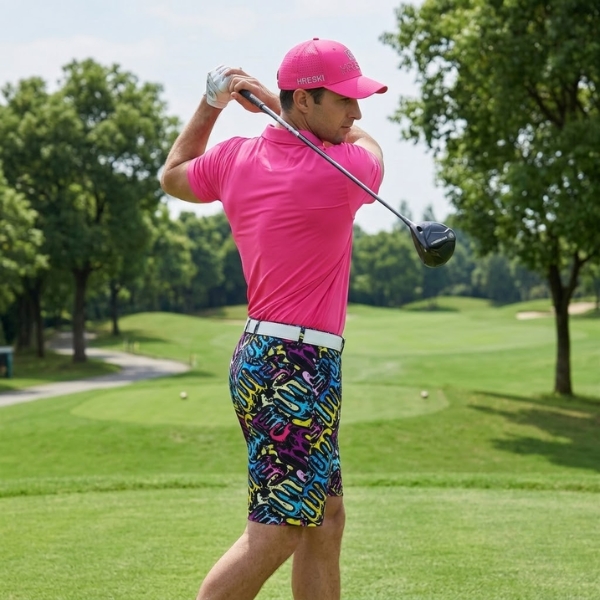 Alternative view of Purple/Yellow/Turquoise Golf Shorts - Hreski 111