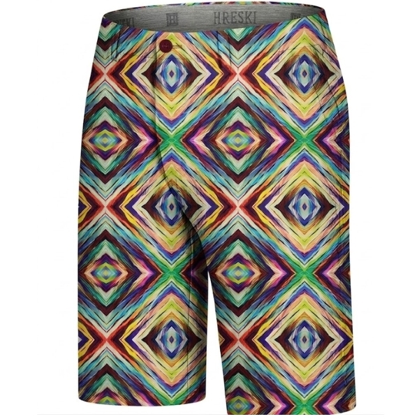 Multi-Colored Diagonal Squares Golf Shorts - Hreski 172