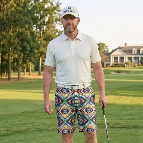 Multi-Colored Diagonal Squares Golf Shorts - Hreski 172 - Image 2