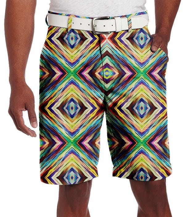 Multi-Colored Diagonal Squares Golf Shorts - Hreski 172