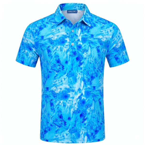 Abstract Blue Watercolor Marble Golf Shirt - Hreski 136