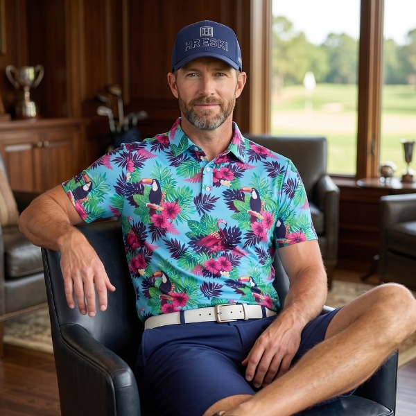 Alternative view of Toucans and Flamingos Tropical Golf Shirt - Hreski 160