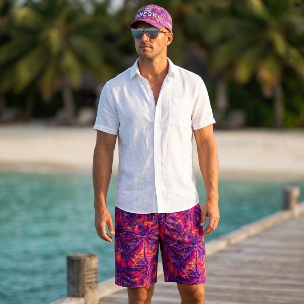 Alternative view of Pink Palm Trees Swimming Board Shorts - Hreski 143