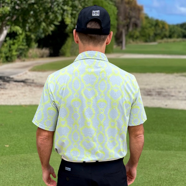 Grey Snakeskin with Lime-Green Lines Golf Shirt - Hreski 142
