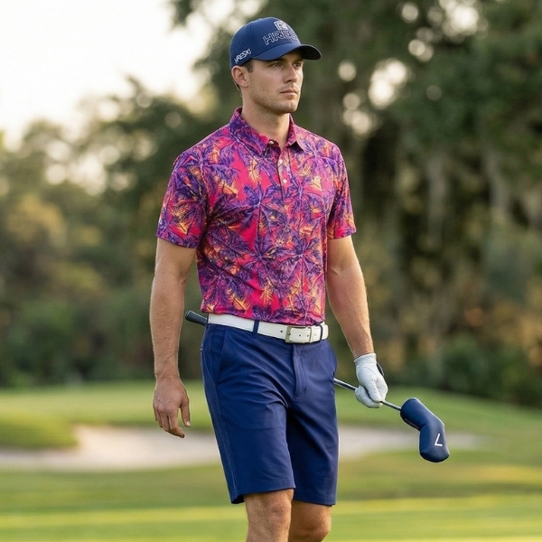 Alternative view of Pink Palm Trees Golf Shirt - Hreski 143