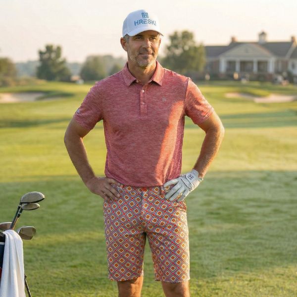 Alternative view of Heather Red Golf Shirt - Hreski 506