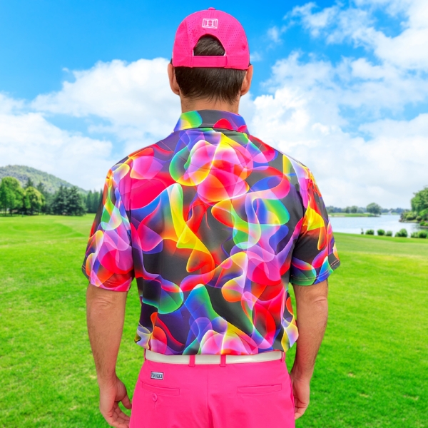 Colorful Neon Waves on Dark Background Golf Shirt - Hreski 183