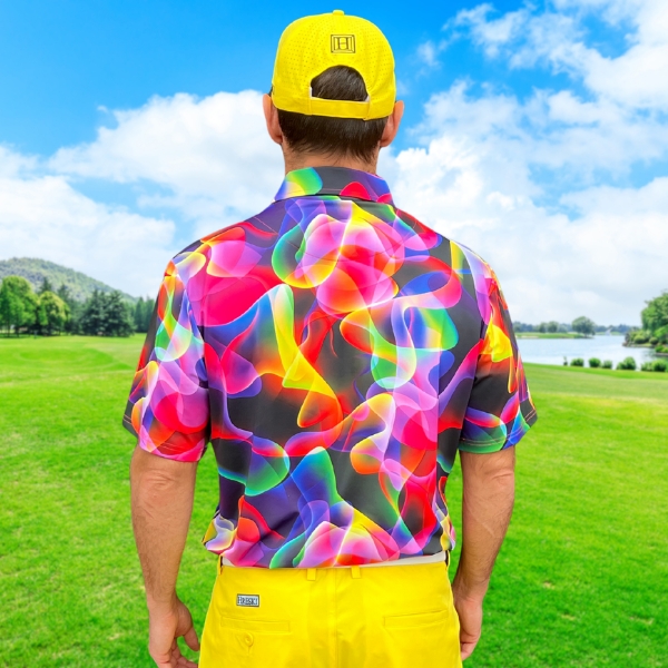 Colorful Neon Waves on Dark Background Golf Shirt - Hreski 183