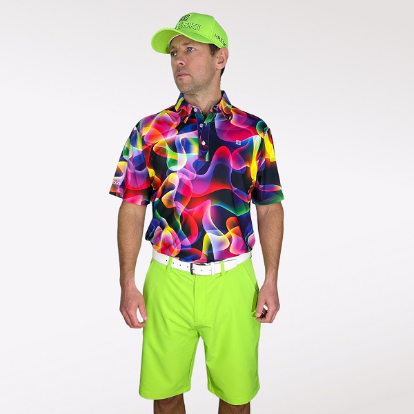 Colorful Neon Waves On Dark Background Golf Shirt Hreski 183 Wild Designs Golf 0847