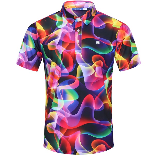 Colorful Neon Waves on Dark Background Golf Shirt - Hreski 183 - Hreski ...