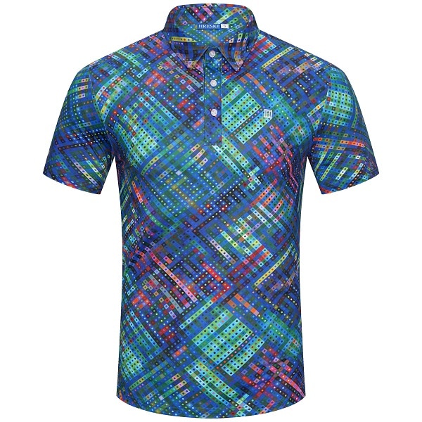 Multi-Colored Dotted Stripes on Green Themed Background Golf Shirt ...