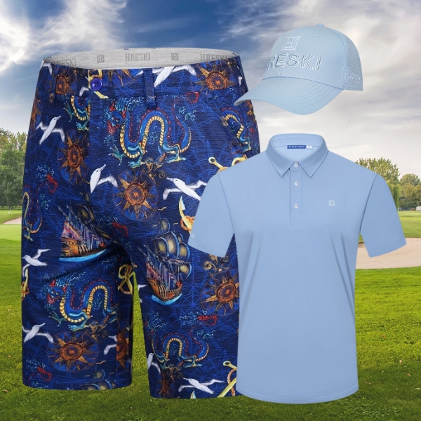 Anchors, Dragons, Seagulls, Boats on Sea-Life Themed Background Golf Shorts - Hreski 197 - Image 3