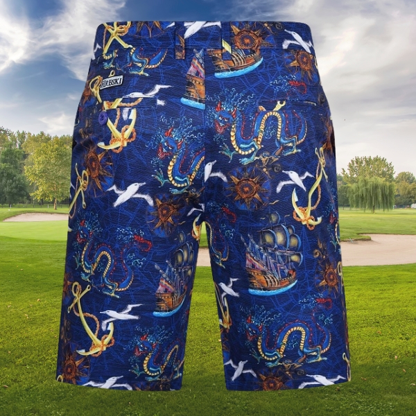 Anchors, Dragons, Seagulls, Boats on Sea-Life Themed Background Golf Shorts - Hreski 197 - Image 2