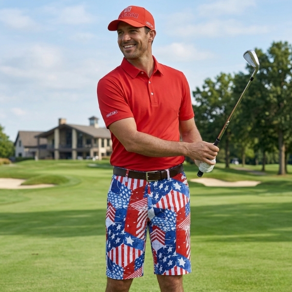 American Flag Themed Patchwork Golf Shorts - Hreski 202 - Image 4