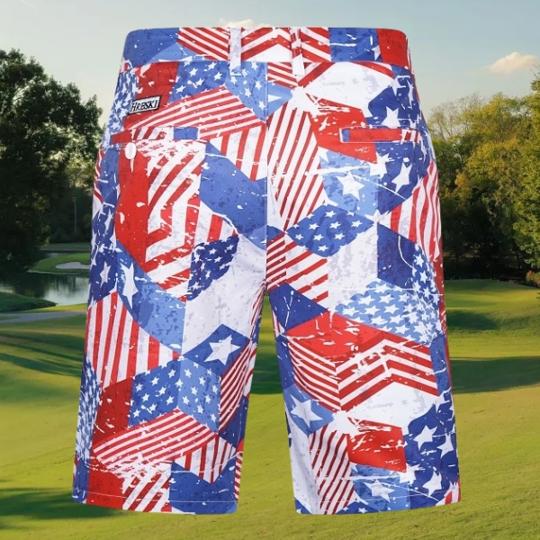 American Flag Themed Patchwork Golf Shorts - Hreski 202 - Image 2