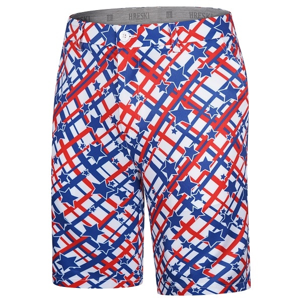 Blue Stars over Red and Blue Lines on White Background Golf Shorts ...