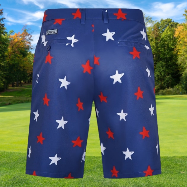 Alternative view of White and Red Stars on Navy-Blue Background Golf Shorts - Hreski 205