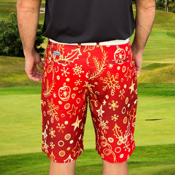 Golden Christmas Ornaments on Red Background Golf Shorts - Hreski 207 - Image 11
