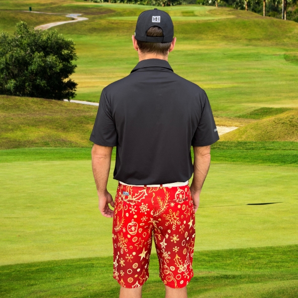 Golden Christmas Ornaments on Red Background Golf Shorts - Hreski 207 - Image 8