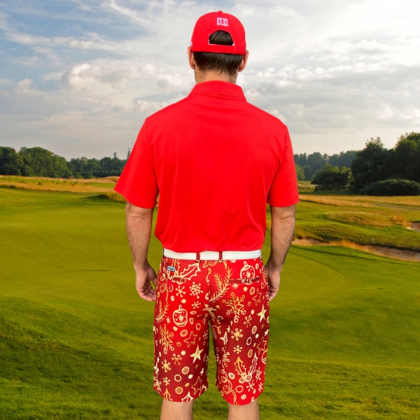 Golden Christmas Ornaments on Red Background Golf Shorts - Hreski 207 - Image 5