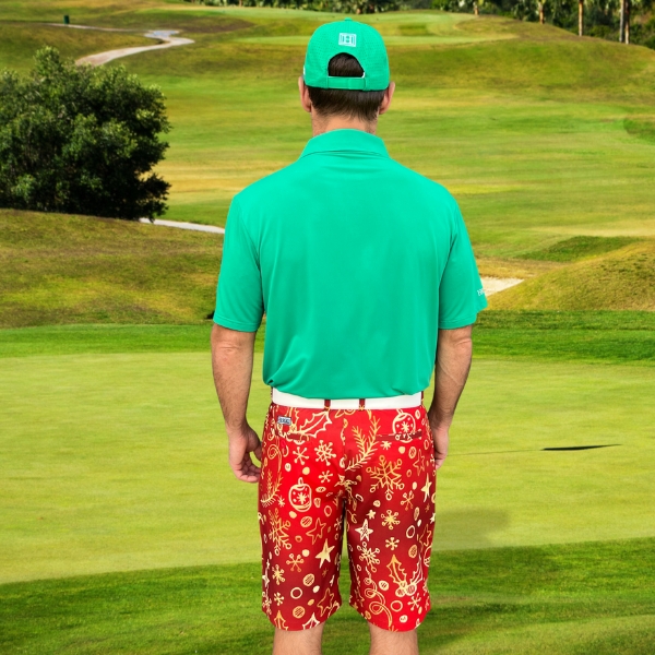 Golden Christmas Ornaments on Red Background Golf Shorts - Hreski 207 - Image 6