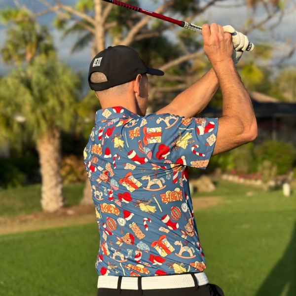 Classic Christmas Ornaments on Blue Background Golf Shirt - Hreski 208 - Image 4