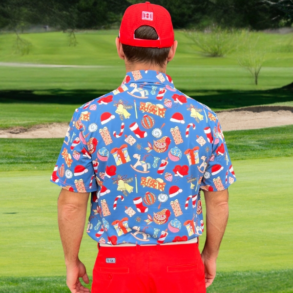 Classic Christmas Ornaments on Blue Background Golf Shirt - Hreski 208 - Image 10