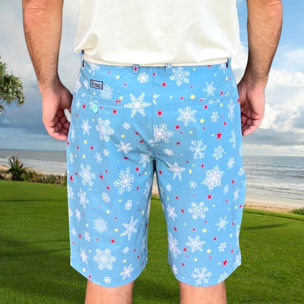 Snowflakes and Red Stars on Light Blue Background Golf Shorts - Hreski 209 - Image 10
