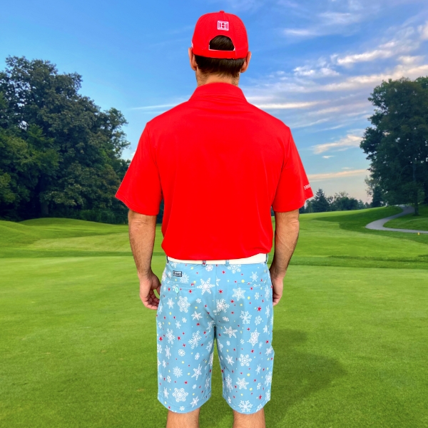 Snowflakes and Red Stars on Light Blue Background Golf Shorts - Hreski 209 - Image 8