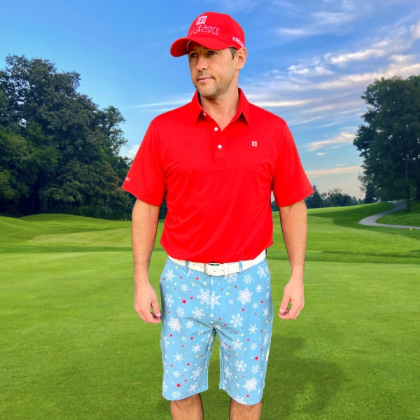 Snowflakes and Red Stars on Light Blue Background Golf Shorts - Hreski 209 - Image 9