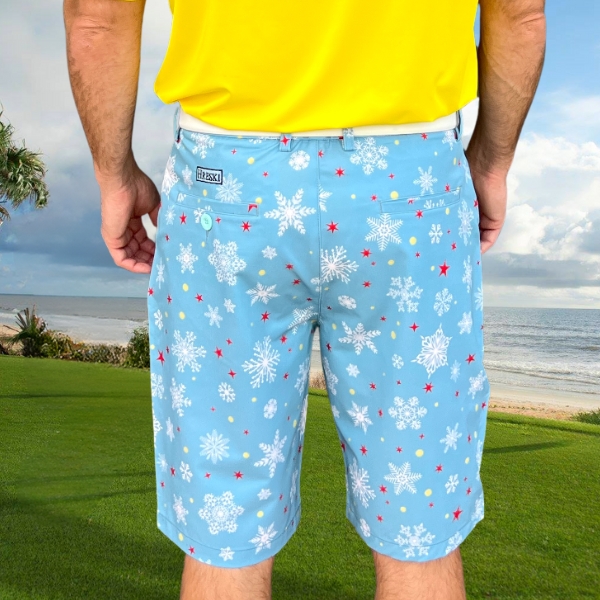 Snowflakes and Red Stars on Light Blue Background Golf Shorts - Hreski 209 - Image 11