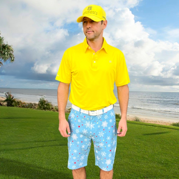 Snowflakes and Red Stars on Light Blue Background Golf Shorts - Hreski 209 - Image 7