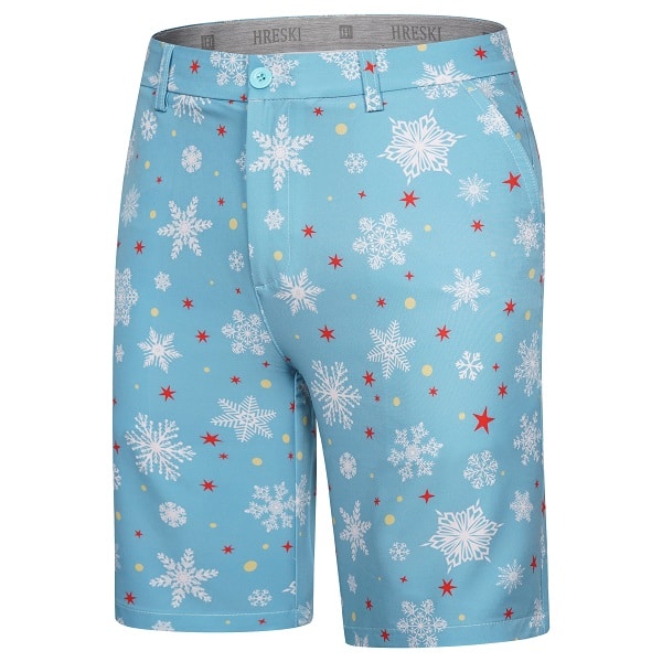 Snowflakes and Red Stars on Light Blue Background Golf Shorts - Hreski ...