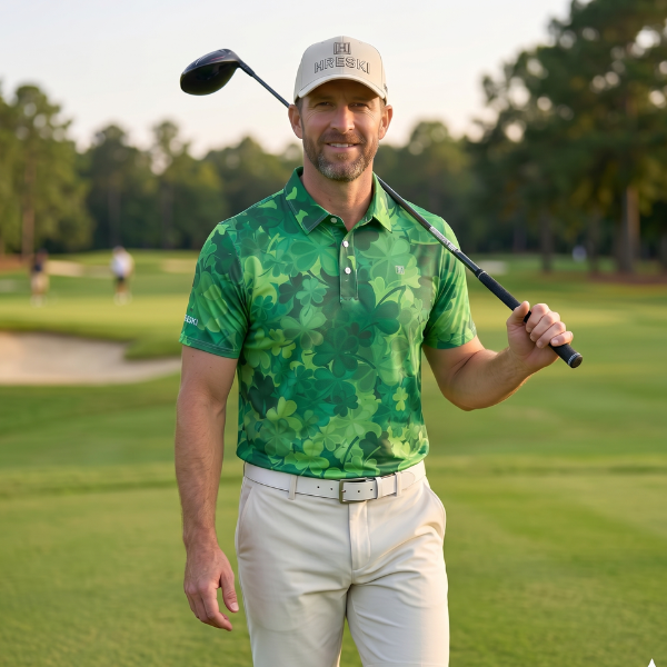 Various Shades of Green Shamrock Leaves Golf Shirt - Hreski 215