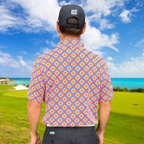 Red, Blue, Yellow, and Orange Diamond Squares Design Golf Shirt - Hreski 221 - Image 9