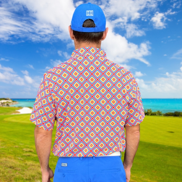 Red, Blue, Yellow, and Orange Diamond Squares Design Golf Shirt - Hreski 221 - Image 3