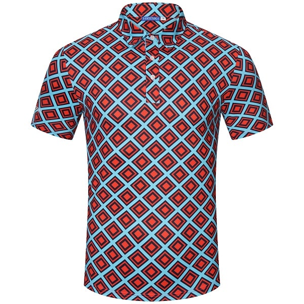 Red and Black Diamond Squares on Turquoise Background Golf Shirt ...