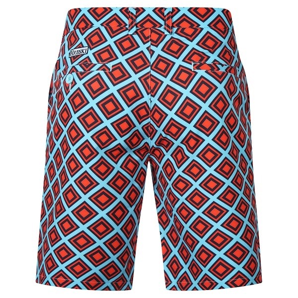 Red and Black Diamond Squares on Turquoise Background Golf Shorts ...