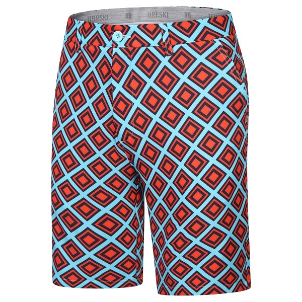 Red and Black Diamond Squares on Turquoise Background Golf Shorts ...