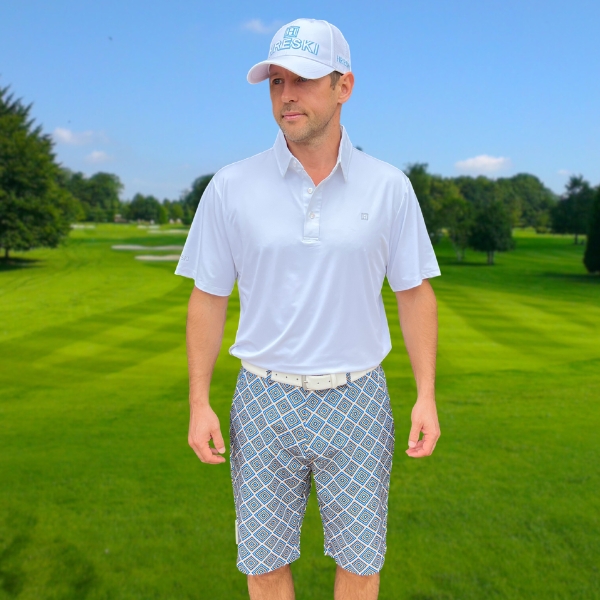 Alternative view of Blue, Yellow, Navy, and White Diamond Squares Golf Shorts - Hreski 223