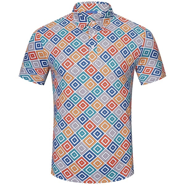 Blue, Yellow, Gray, Orange, and Teal Diagonal Squares Golf Shirt ...
