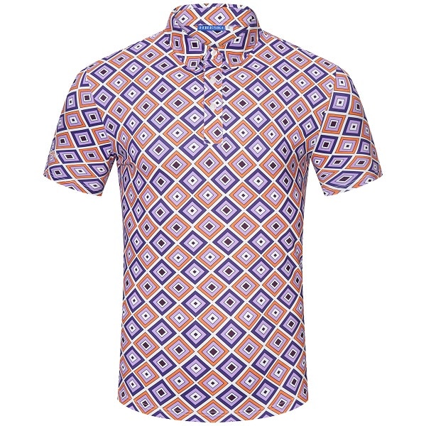 Purple, Orange, and Light Violet Diagonal Squares on White Background Golf Shirt - Hreski 229