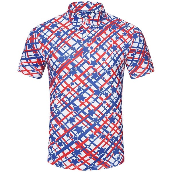 Blue Stars over Red and Blue Lines on White Background Golf Shirt ...