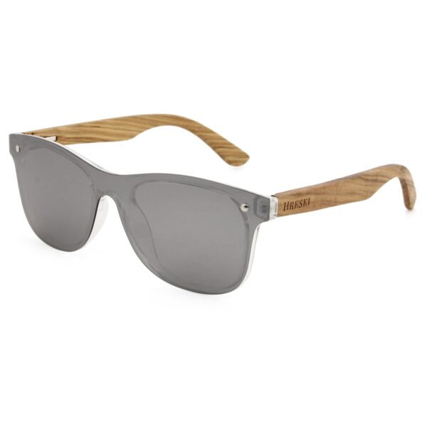 Square Frame, Polarized Silver Lenses, Wooden Temple Sunglasses- Hreski 1201