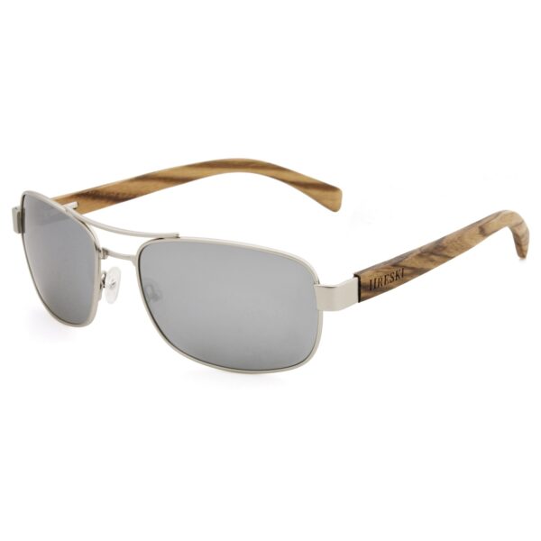 Rectangle Frame, Polarized Silver Lenses, Wooden Temple Sunglasses - Hreski 1203